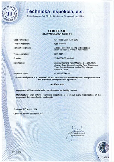  Certificación ADR (Adaptador para carga y descarga inferior)   